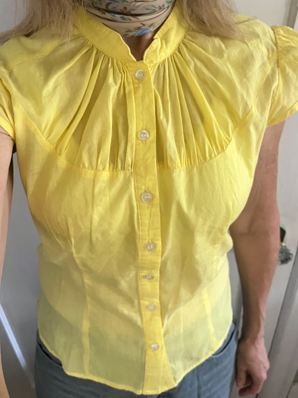 Y2K Rouched Romy Cap Sleeve Yellow Top - Medium - Picture 7 of 10